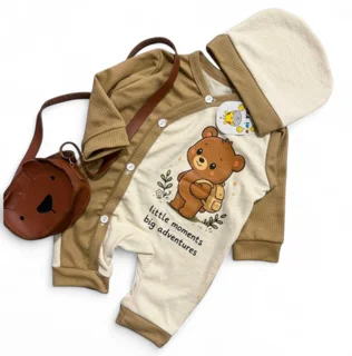 سرهمی نوزاد همراه با کلاه طرح خرسی 🧸🤎