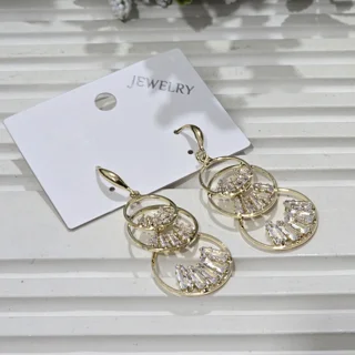 گوشواره آویزی مجلسی نگیندار ۳ حلقهJEWELRY