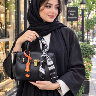 کیف زنانه چرمی دو دسته بند کرواتی و قفل طلایی
