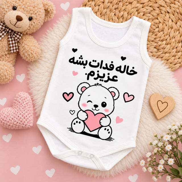 زیر دکمه رکابی نوزادی طرح خرس با نوشته خاله فدات بشه عزیزم ۱/۲/۳