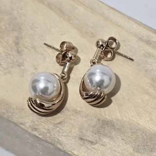 گوشواره ژوپینگ طلایی میخی آویز طرح دست با مروارید ضد حساسیت