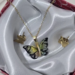نیم‌ست زنانه استیل طرح پروانه پینترستی همراه جعبه