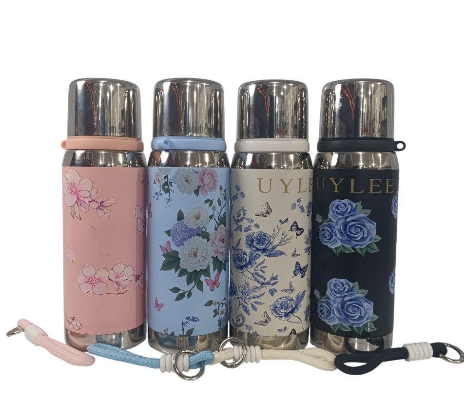 فلاسک استیل 316 - 550 میلی لیتر AMSZM  مدل UYLEE - طراحی گل دار کد 124