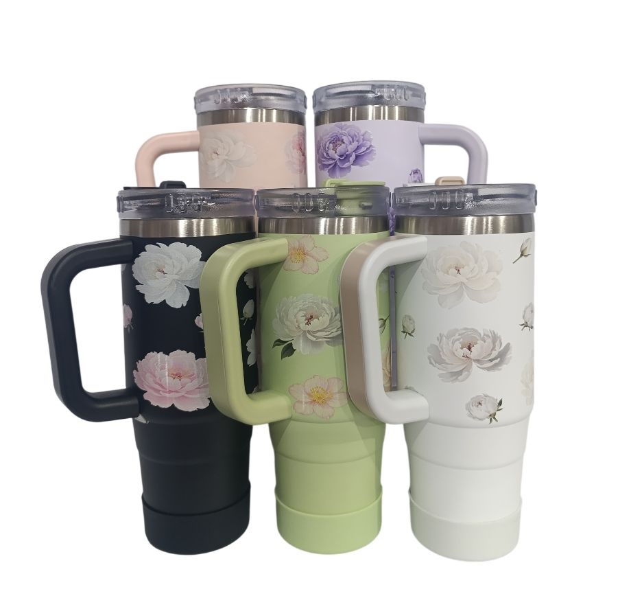 تراول ماگ استیل 304 ضدزنگ دوجداره برند UYLEE - مدلFloral Love- ظرفیت 1200- کد122