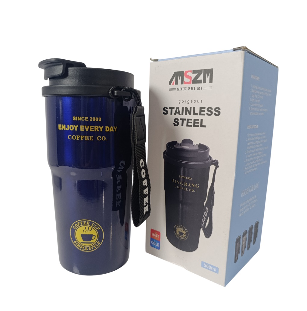 تراول ماگ استیل ضد زنگ دو حالته Jingbang مدل MSZM ظرفیت 500 میلی لیتر با بند COFFEE - کد 143